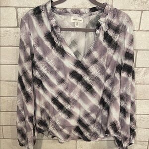 Cloth & Stone Purple and Black Plaid Blouse
